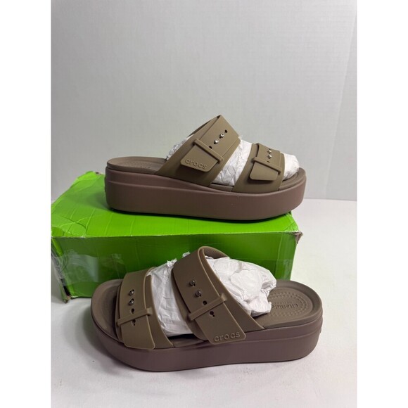 056 Crocs Brooklyn Buckle Low Wedge Beige-US 8 Womens - Picture 1 of 5